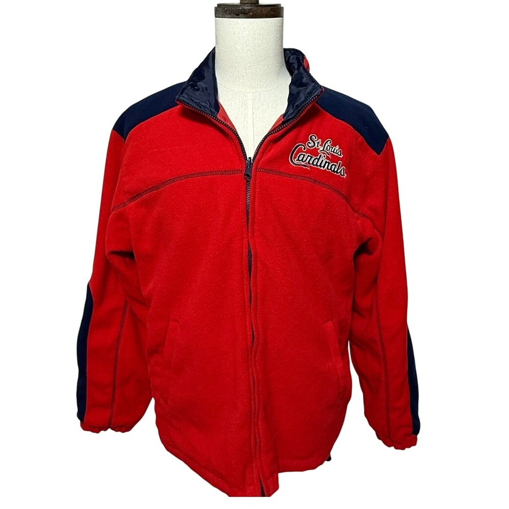 St. Louis Cardinals Reversible Jacket Mens‎ Medium Red Blue Fleece Windbreaker